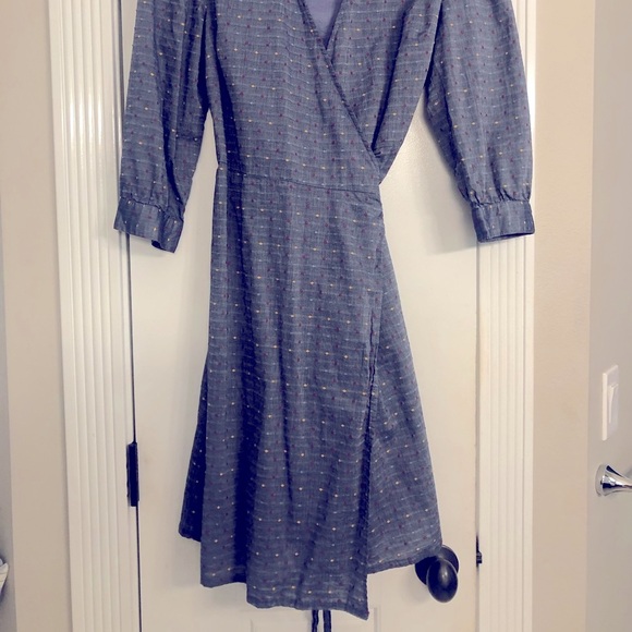 Draper James Blue Wrap Dress w/ Blue, Red & Yellow dots - Picture 3 of 8